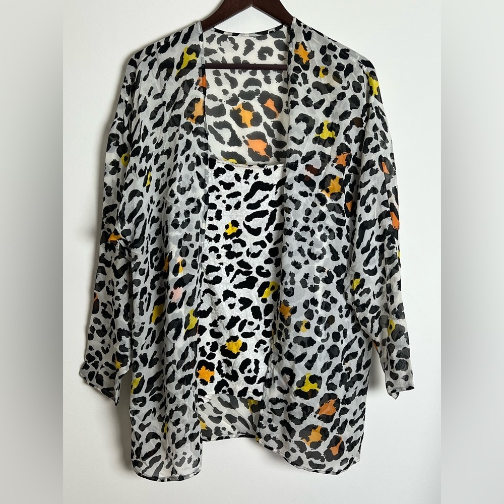 Silks by St. Gillian Vintage Leopard Print Silk Top with Matching Kimono